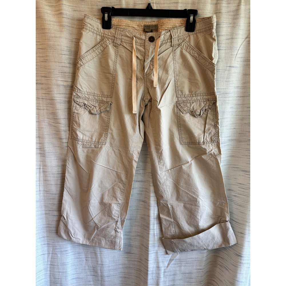 American Eagle Outfitters Khaki Cargo Capri Pants Tan Drawstring Utility Women 8
